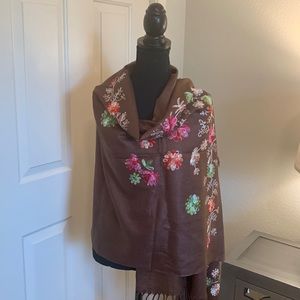 Beautifully Embroidered Brown Scarf/Shawl